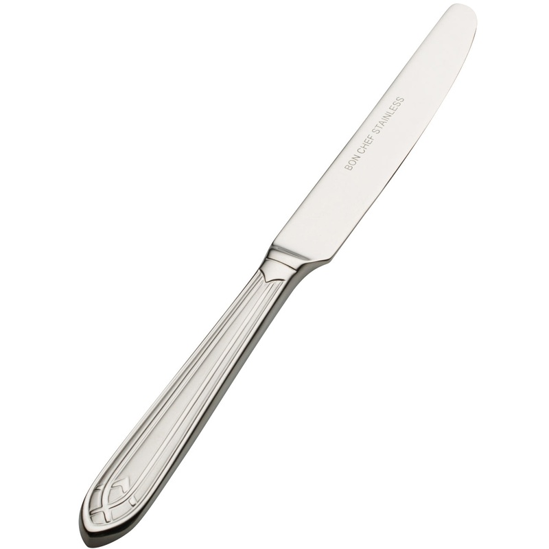 Bon Chef S1417 Viva 6 15/16″ 13/0 Stainless Steel European Size Solid Handle Butter Knife – 12/Pack