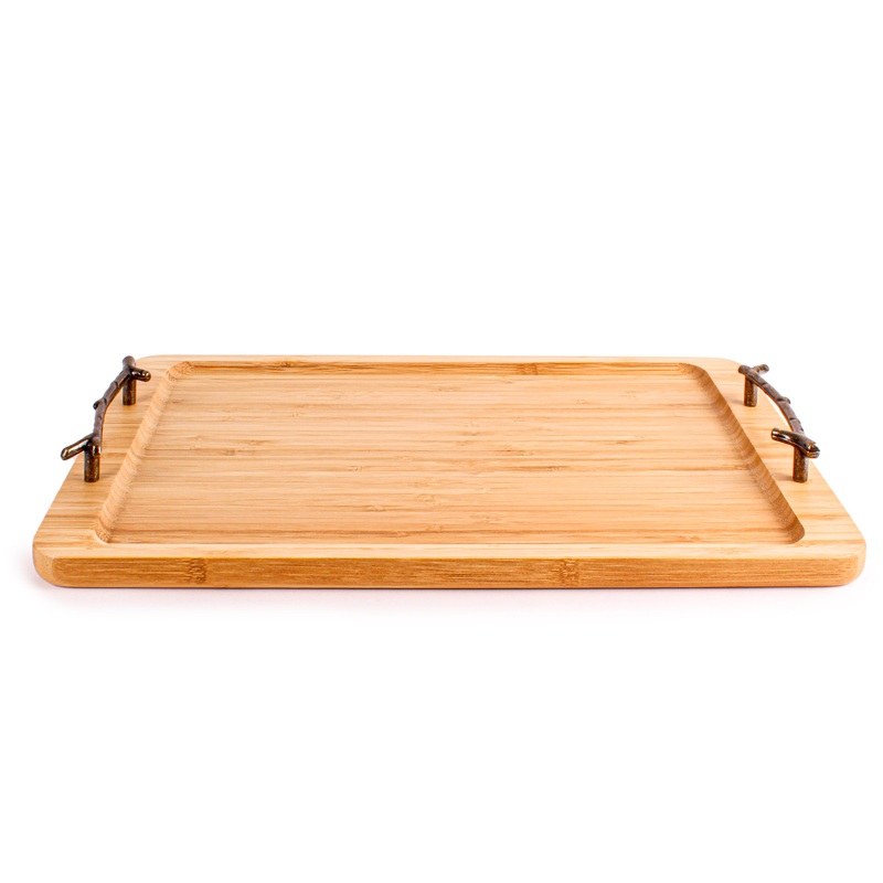 BergHOFF Bamboo Serving Tray with Wrought Iron Handles, 15.5″