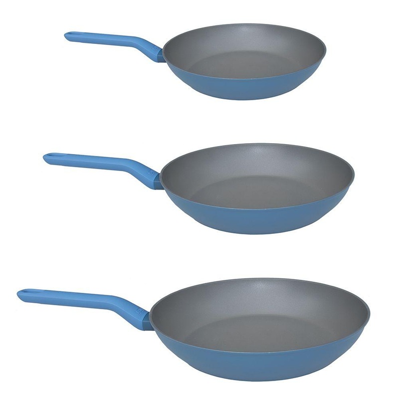 BergHOFF Leo 3Pc Non-stick Fry Pan Set, 8″, 10″, 11″, Stay-cool Handle, Blue