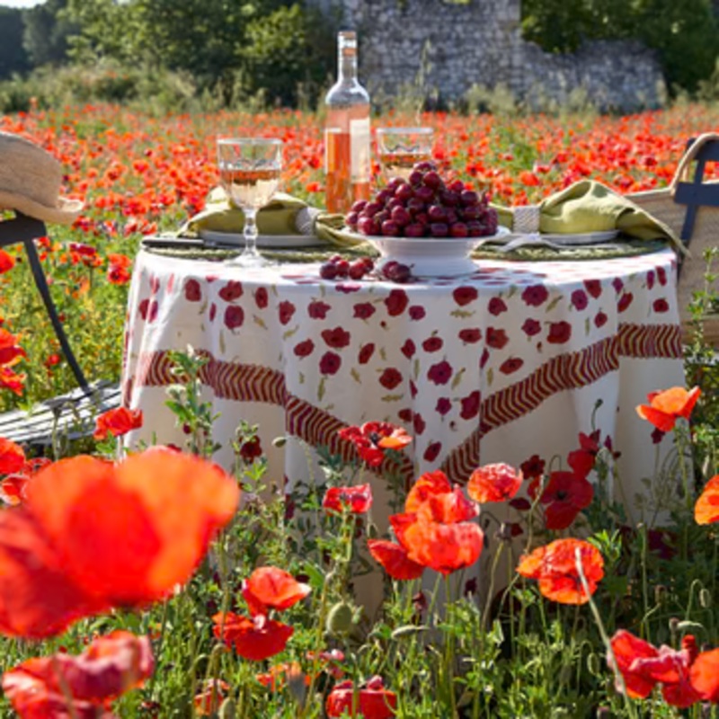 Couleur Nature Poppies Red & Green French Tablecloth 59″x59″
