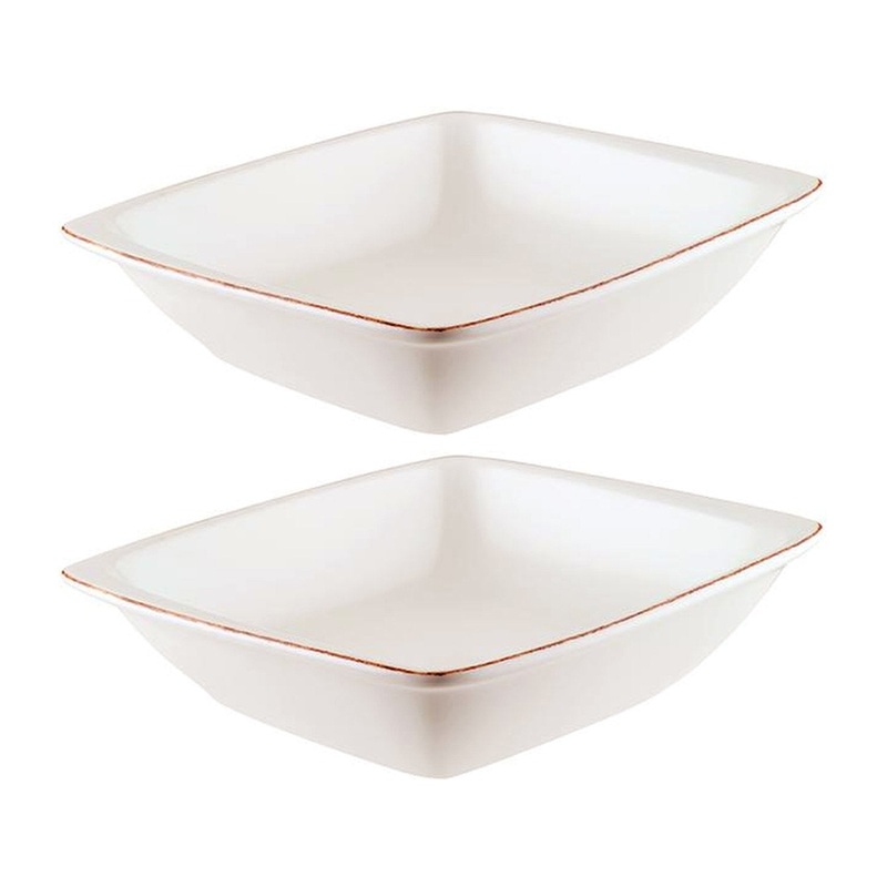 Retro 7.5″ x 6.5″ x h:2″ 20 oz. Square Decorated Porcelain Bowl (Set of 2)