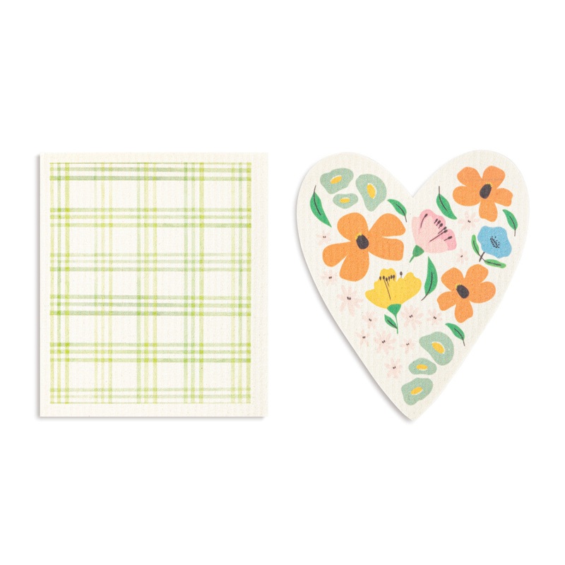 Heart BioDishCloths Green Plaid