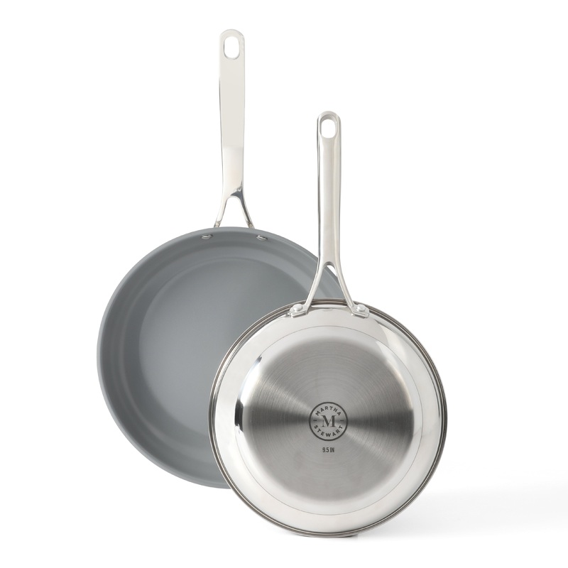 Martha Stewart Delaroux 9.5″ & 12″ Stainless Steel Fry Pan Set w/ Ceramic Non-Stick Interior