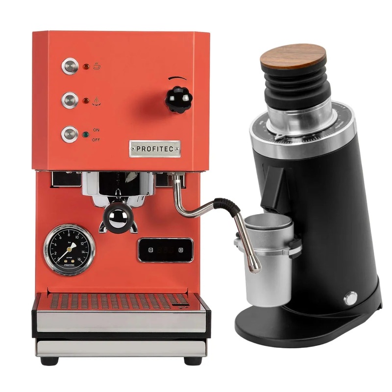 Profitec Go (Red) Espresso Machine & DF64 Gen2 Grinder w/ DLC Burrs (Black) Bundle