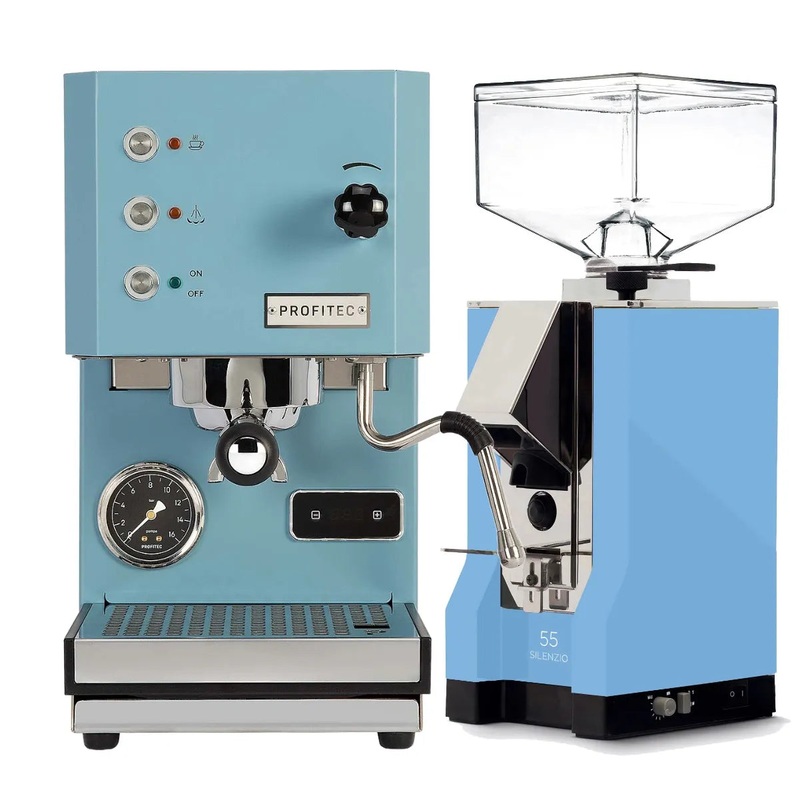 Profitec Go (Blue) Espresso Machine & Eureka Mignon Silenzio 55 Grinder (Pale Blue) Bundle