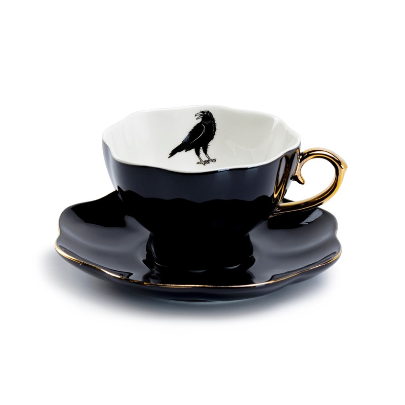 Raven Black Gold Tea Cup and Saucer