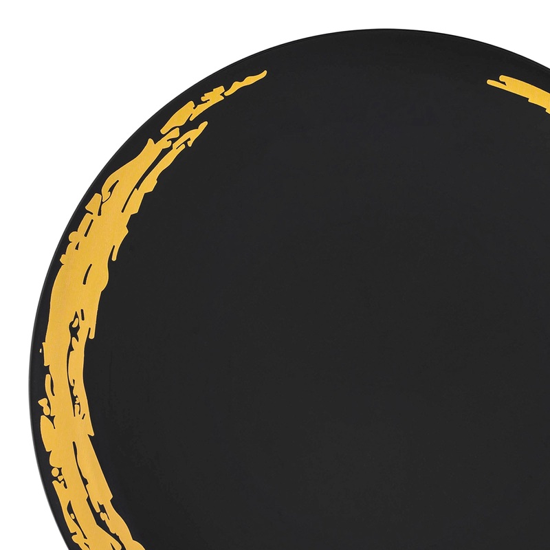 Black with Gold Moonlight Round Disposable Plastic Dinner Plates (10.25″)