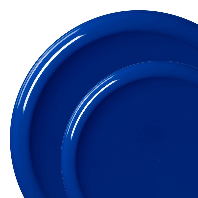 Solid Blue Flat Round Disposable Plastic Dinnerware Value Set