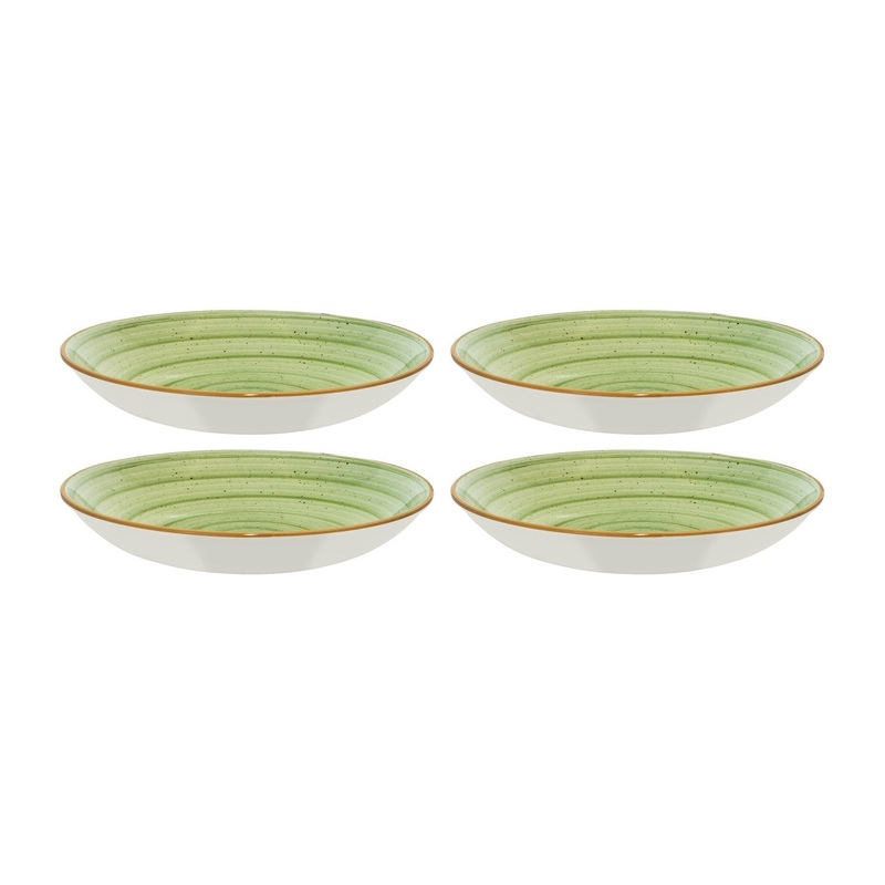 Therapy dia.9″ h:2″ 34 oz. Round Green Porcelain Bowl (Set of 4)