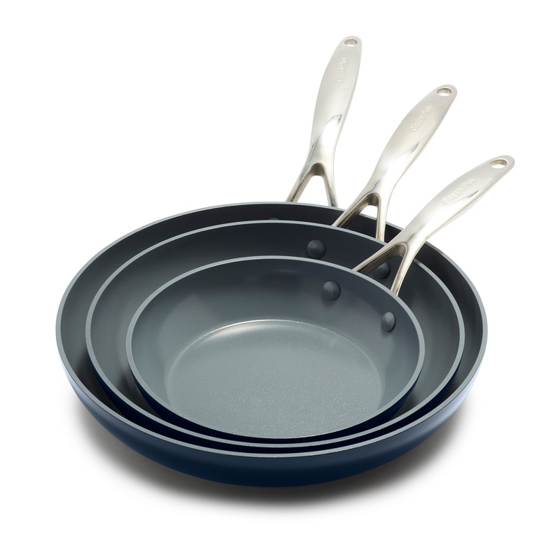 Valencia Pro Ceramic Nonstick 8″, 9.5″, and 11″ Frypan Set | Oxford Blue