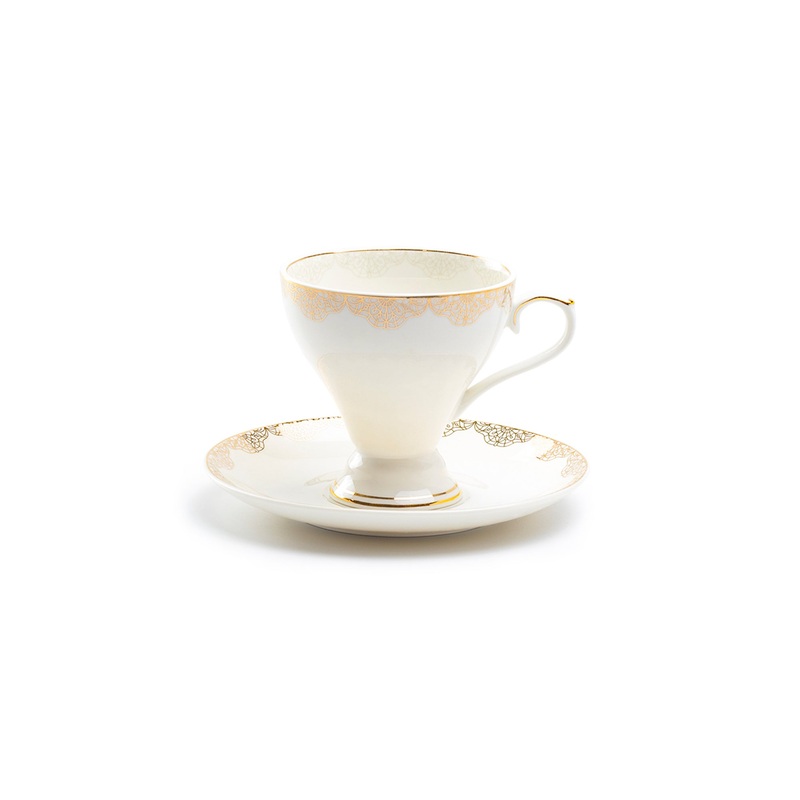 White Gold Lace Fine Porcelain Tea Cup and Saucer