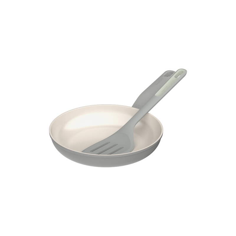 BergHOFF Balance Nonstick Ceramic 2Pc Frying Pan 9.5″ and Nylon Turner 13.75″, Recycled Aluminum, Moonmist