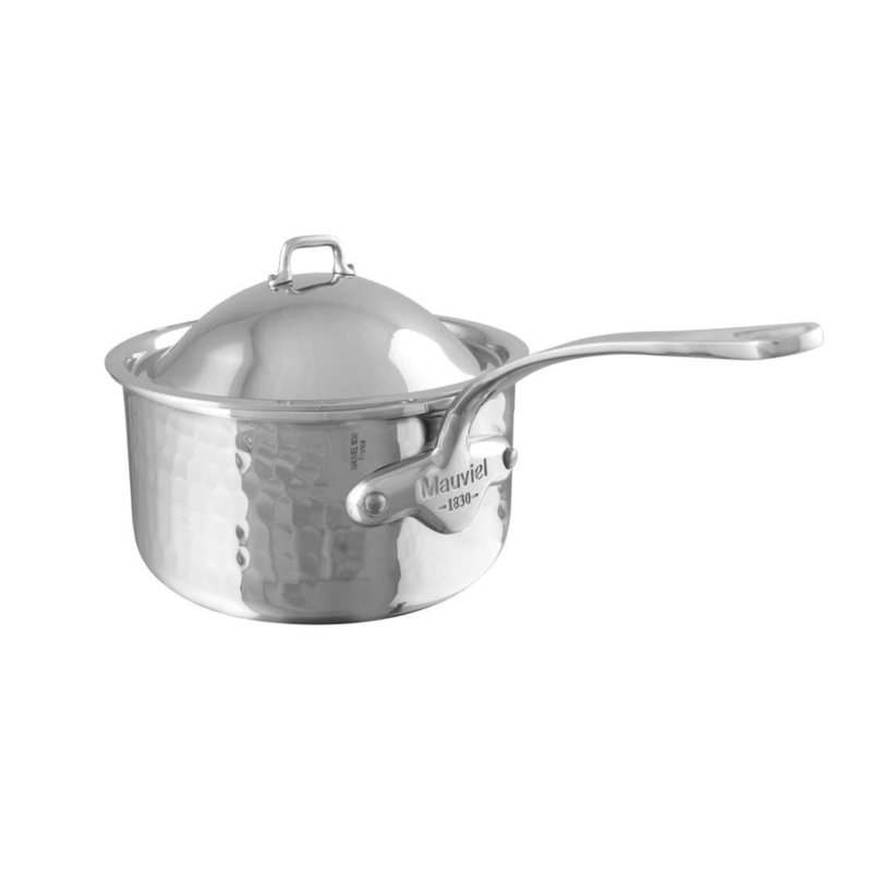 Mauviel M’ELITE Hammered 5-Ply Sauce Pan With Lid, Cast Stainless Steel Handles, 0.8-Qt