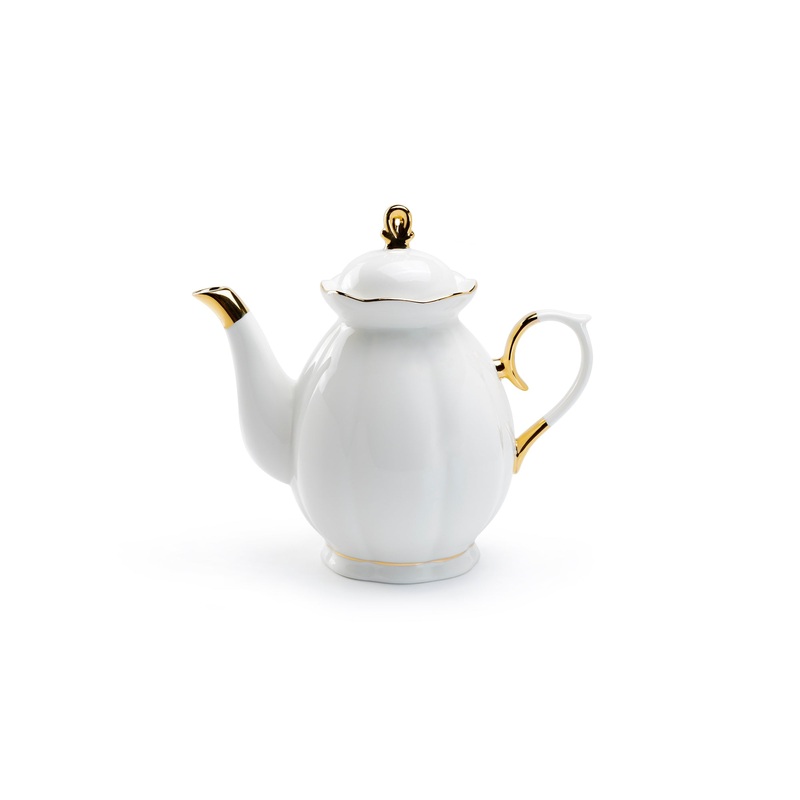 White Gold Scallop Fine Porcelain Teapot – CLEARANCE