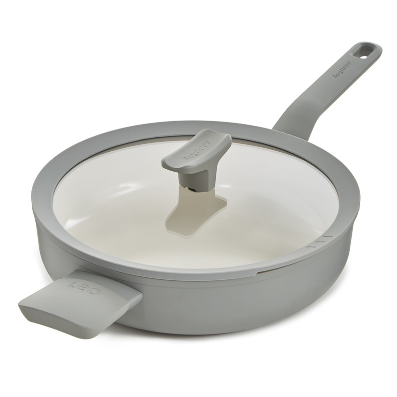 BergHOFF Balance Nonstick Ceramic Saut Pan (Long Handle) 10.25″, 3.1qt. With Glass Lid, Recycled Aluminum, Moonmist