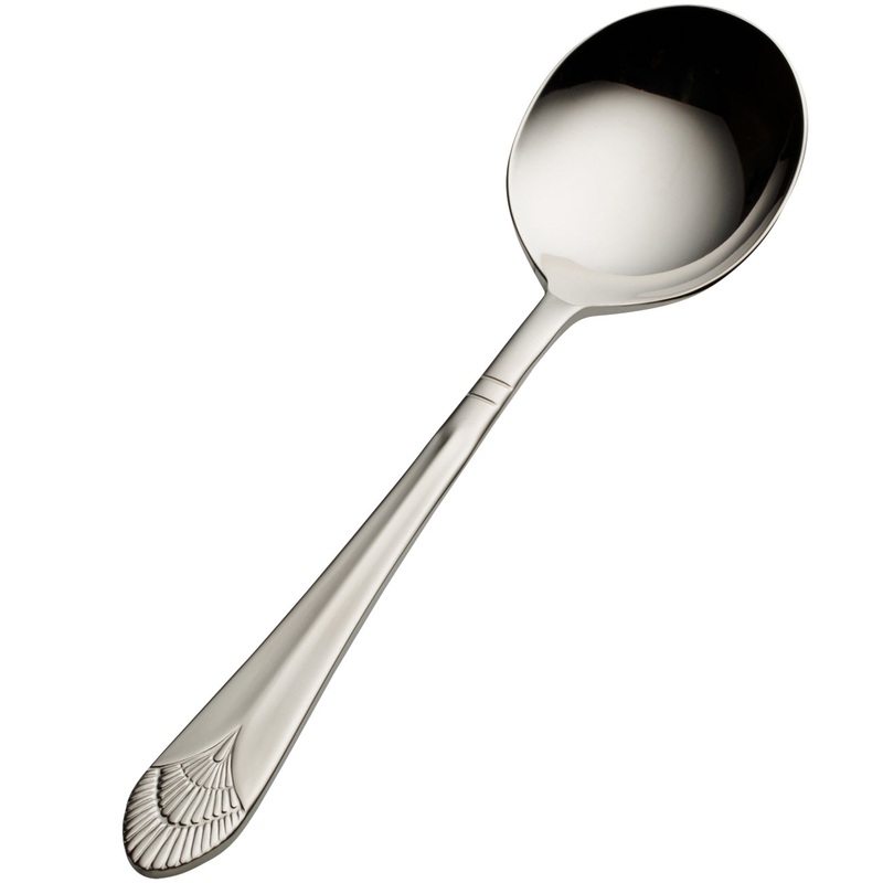 Bon Chef S1701 Nile 6 5/16″ 18/10 Stainless Steel Bouillon Spoon – 12/Pack