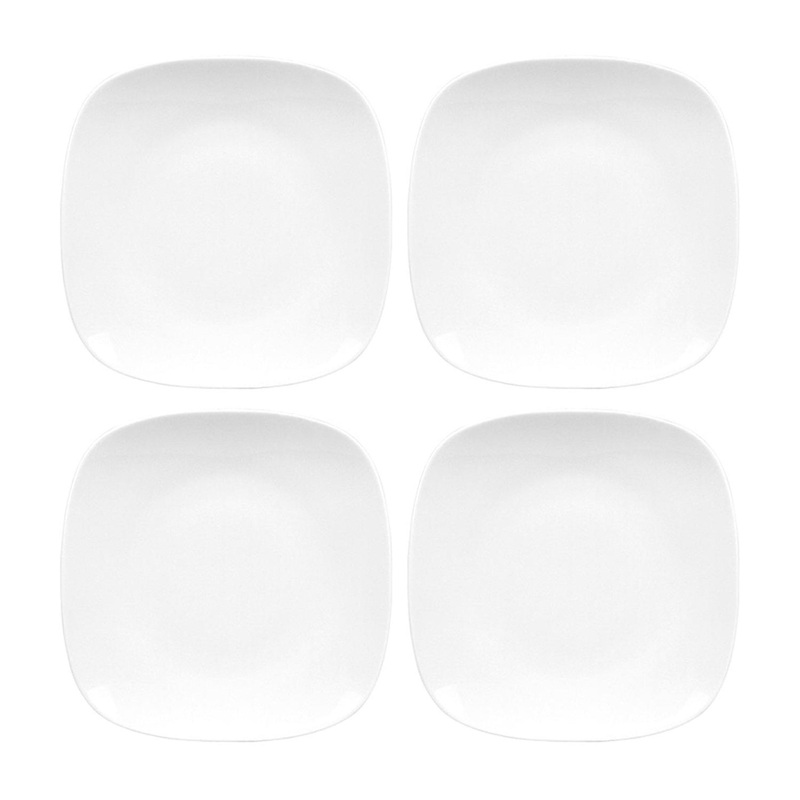 Porcelain Mimoza 9.25″ x 9.25″ Square White Porcelain Plate (Set of 4)