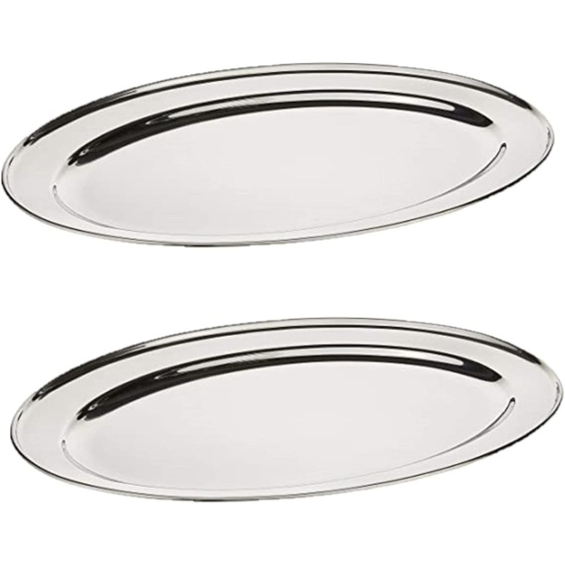 Set of 2 Stainless Steel Oval Platter – Serving Platters for Appetizer Snack Fruit Cup Cake Server Tray Display Serving Dishes for Entertaining