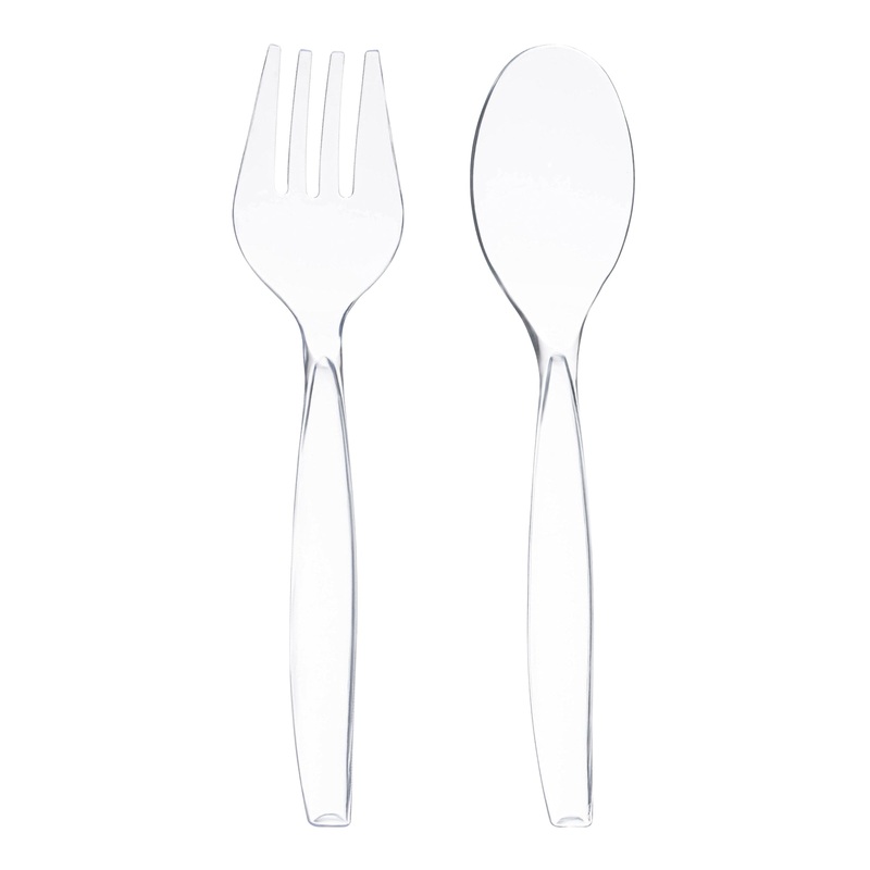 Clear Disposable Plastic Serving Flatware Set – 5 Serving Spoons and 5 Serving Forks