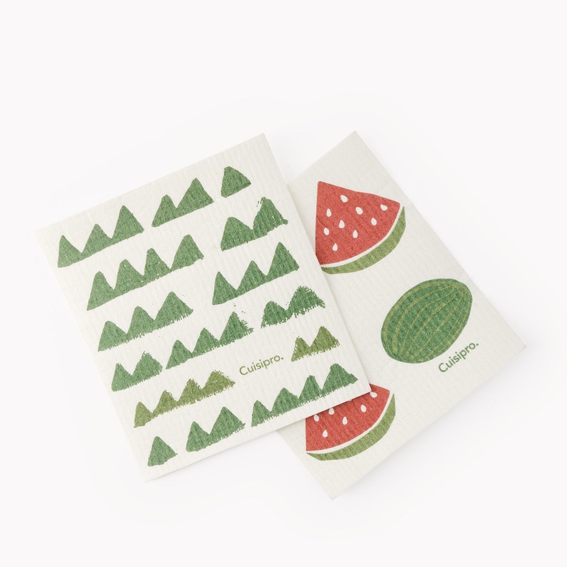 Cuisipro All Purpose Eco-Cloth Sponge Cloth, Green Triangle/Watermelon, Set of 2