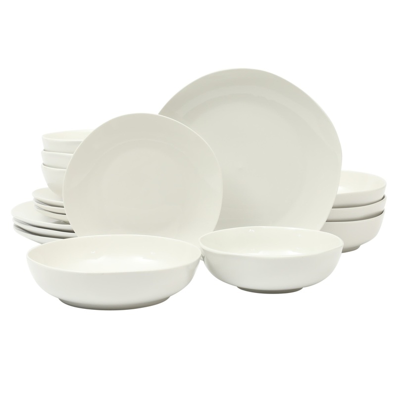 Gibson Home Lindendale 16 Piece Porcelain Ceramic Plates and Bowls Dishes Scratch and Chip Resistant Service for 4 Dinnerware Set – White