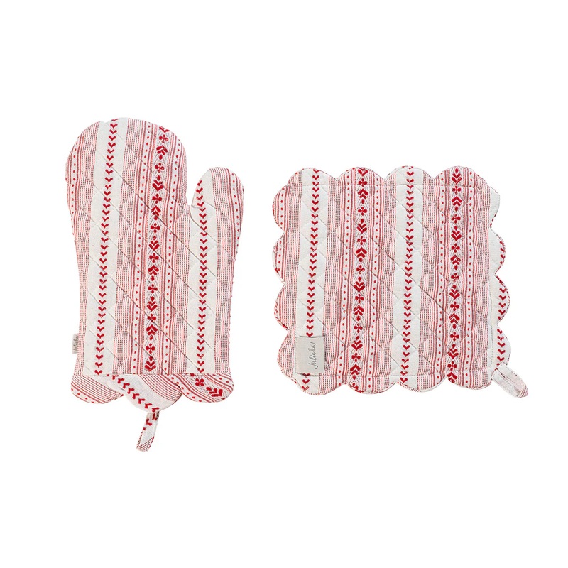 Juliska Juliska Villa Stripe Oven Mitt and Pot Holder Set/2 – Ruby