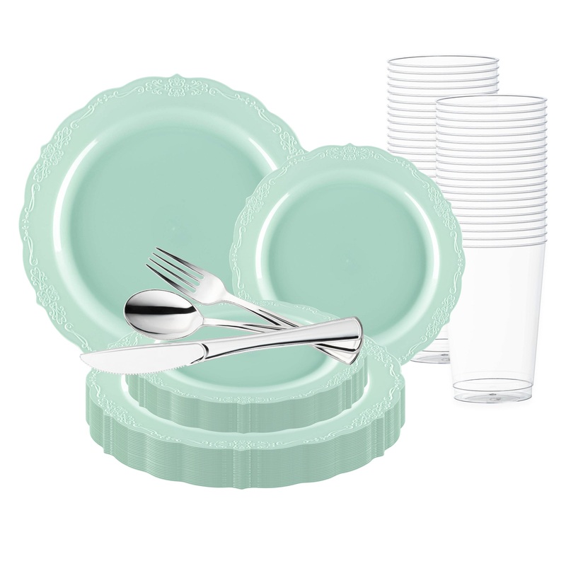 Turquoise Vintage Round Disposable Plastic Wedding Value Set