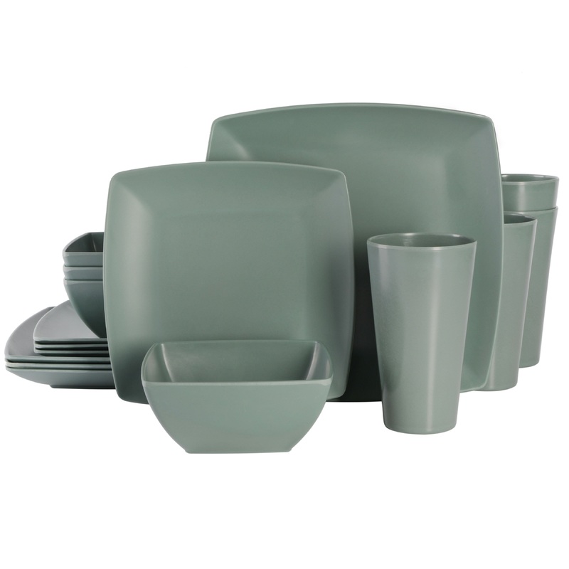 Gibson Home Soho Grayson Square 16-Piece Melamine Dinnerware Set – Green