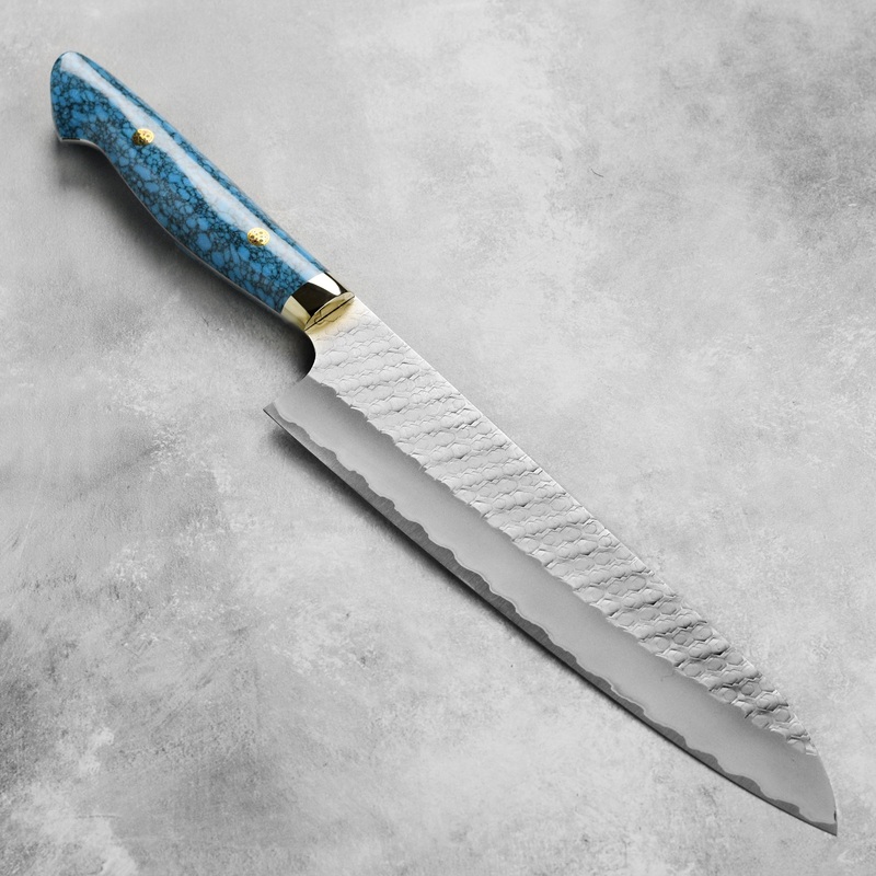Nigara SG2 Migaki Tsuchime 9.4″ Gyuto, Blue Turquoise