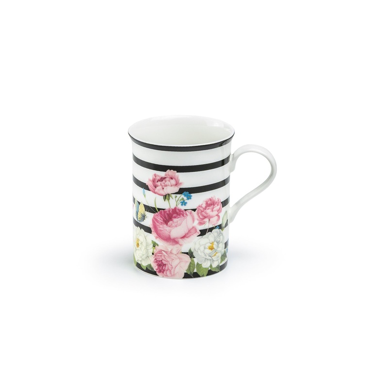 Rose Garden Stripe Bone China Mug