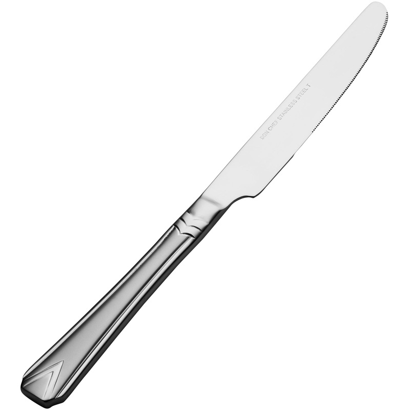 Bon Chef S1312 Gothic 9 7/8″ 13/0 Stainless Steel European Size Solid Handle Dinner Knife – 12/Pack
