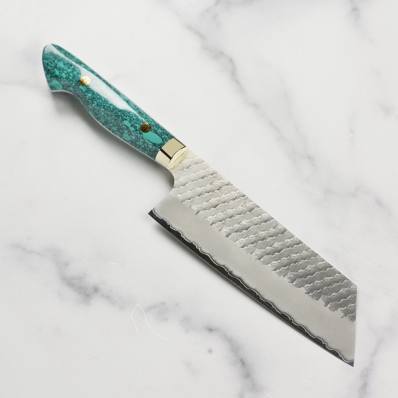 Nigara SG2 Migaki Tsuchime 7″ Kiritsuke Nakiri, Green Turquoise