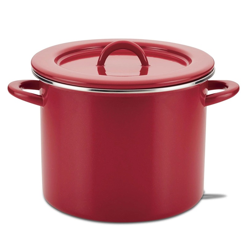 Rachael Ray 12-Quart Induction Enamel Stockpot with Lid, Red Shimmer