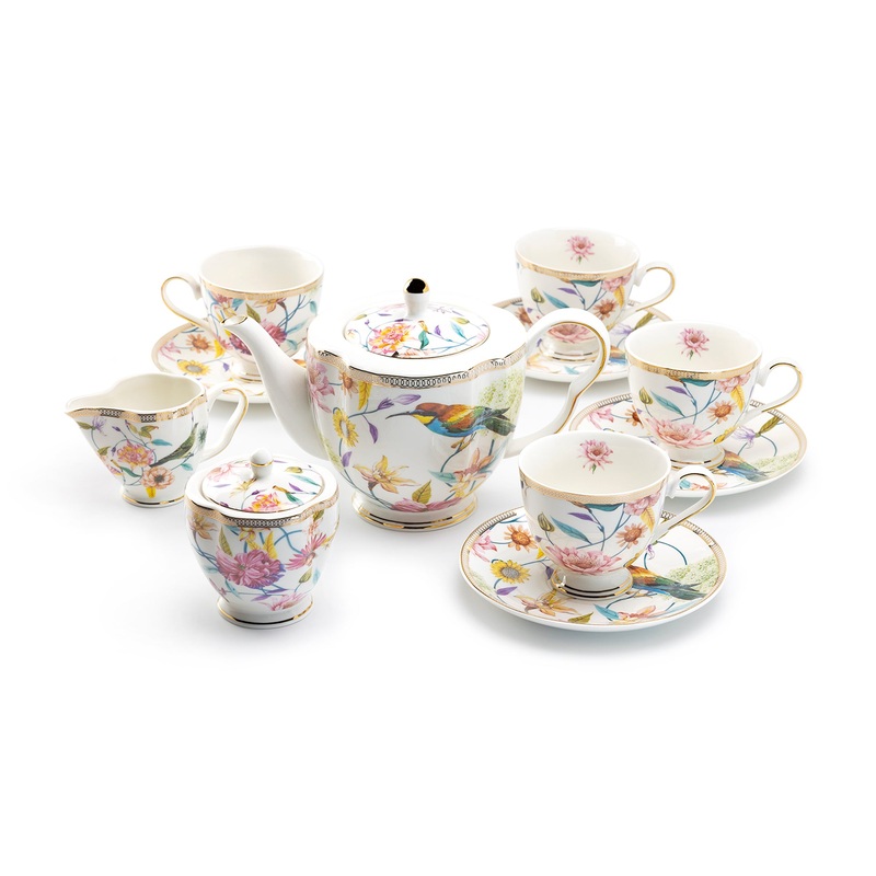 Spring Flowers with Hummingbird Fine Porcelain Tea Set