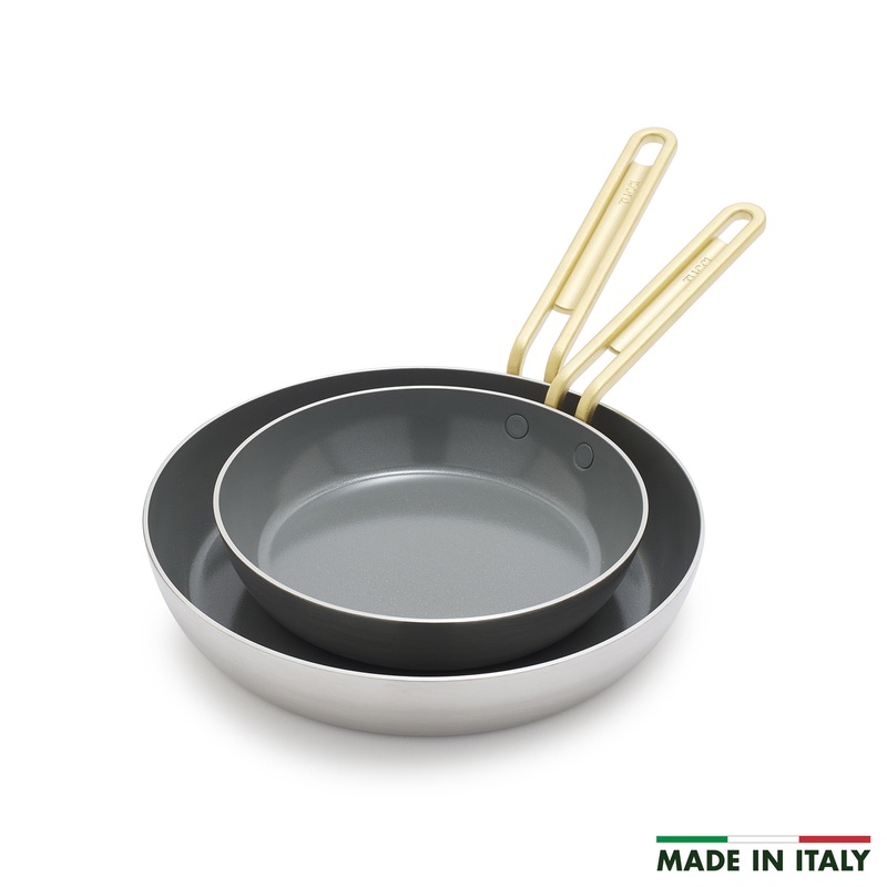 Stanley Tucci Stainless Steel Ceramic Nonstick 8″ & 10″ Frypan Set | Champagne Handles