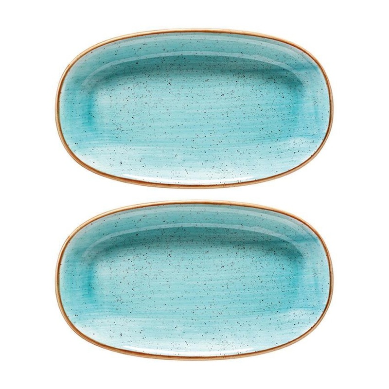 Aqua 9.5″ x 5.5″ x h:1.25″ Oval Blue Porcelain Platter (Set of 2)