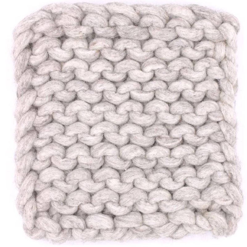 Chain Knitted Trivet Light Grey 8×8 Wool