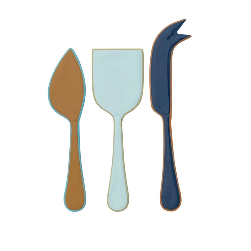 Enameled Stainless Steel Cheese Knives with Colored Edge, Set of 3