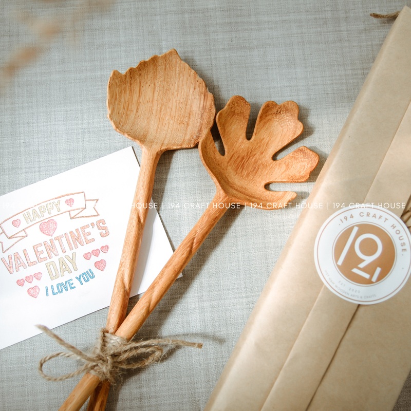 Leaf Shaped Wooden Salad Servers – 10″ –