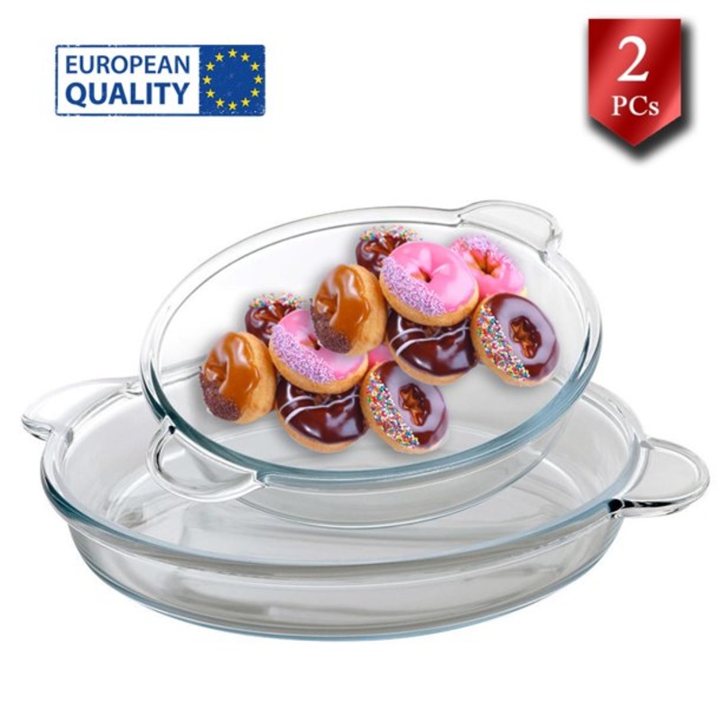 Pasabahce Glass Round Baking Dish Set, Oven Safe, 14.5 In + 12.5 In