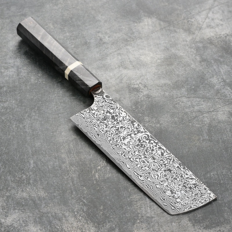 Saji SG2 Black Damascus 6.7″ Nakiri, Stabilized Birch