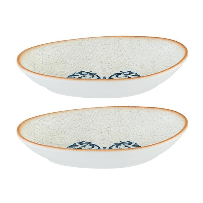 Viento 6″ x 4″ x h:1″ Organic Decorated Porcelain Platter (Set of 2)