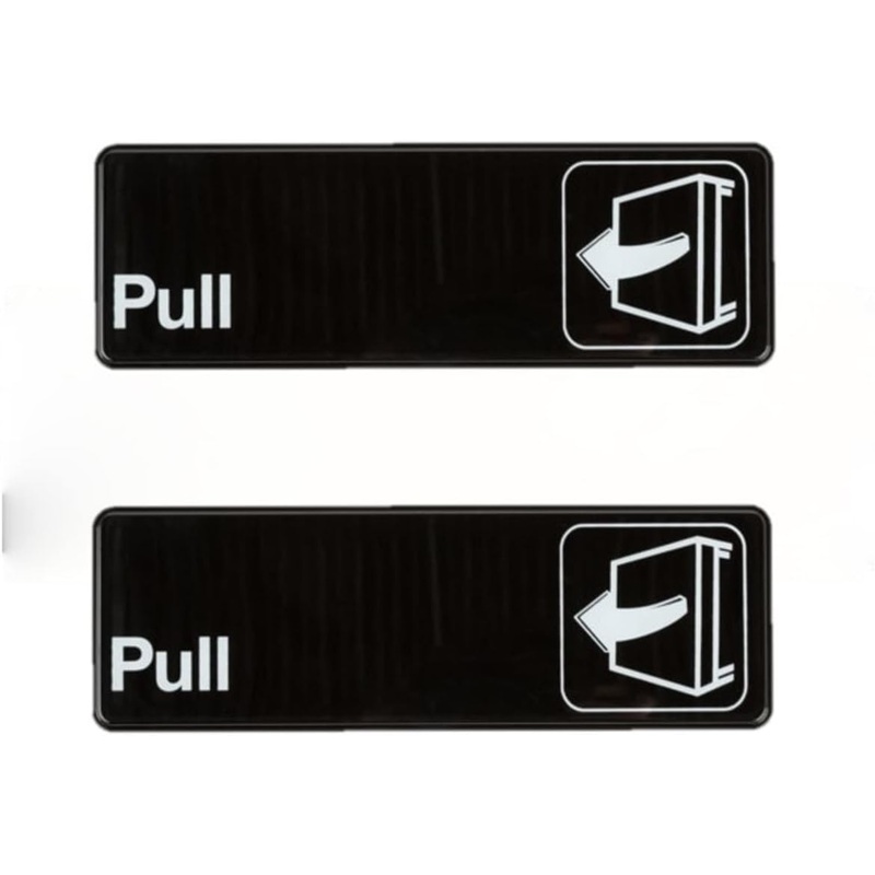 9″ x 3″ Pull Sign with Easy Peel Self-Adhesive White on Black Color Set of 2- Door Sign Waterproof Self Adhesive Store Signs Indoor/Outdoor Warning Marker Home Business Use