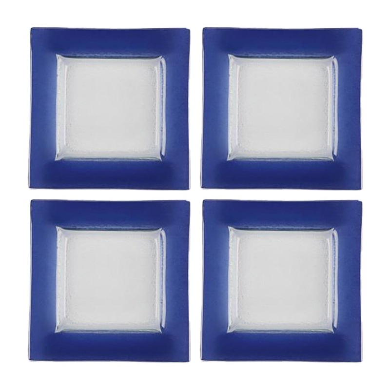 Glass Dinnerware 6″ x 6″ Square Blue Glass Plate (Set of 4)