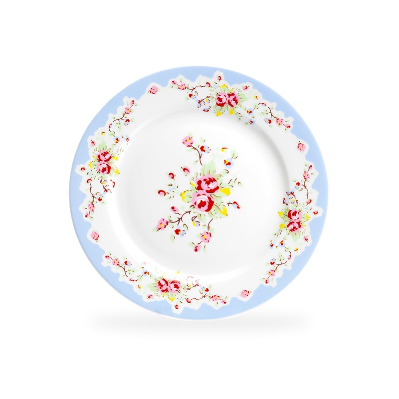 Rose with Blue Accent Fine Porcelain Dessert Plate