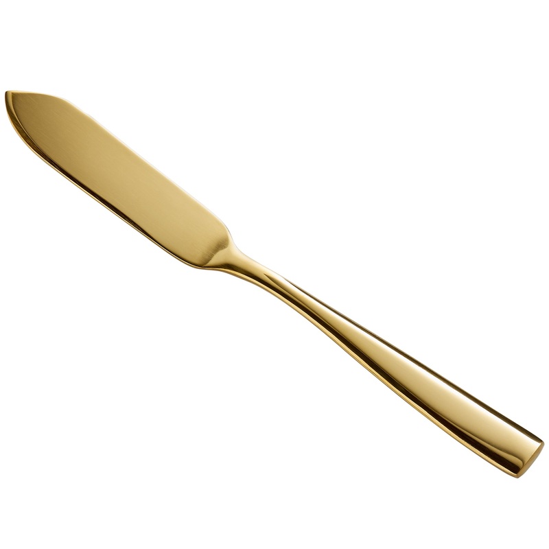 Bon Chef S3010G Manhattan 6 1/4″ 18/10 Extra Heavy Weight Gold Stainless Steel Butter Knife – 12/Pack
