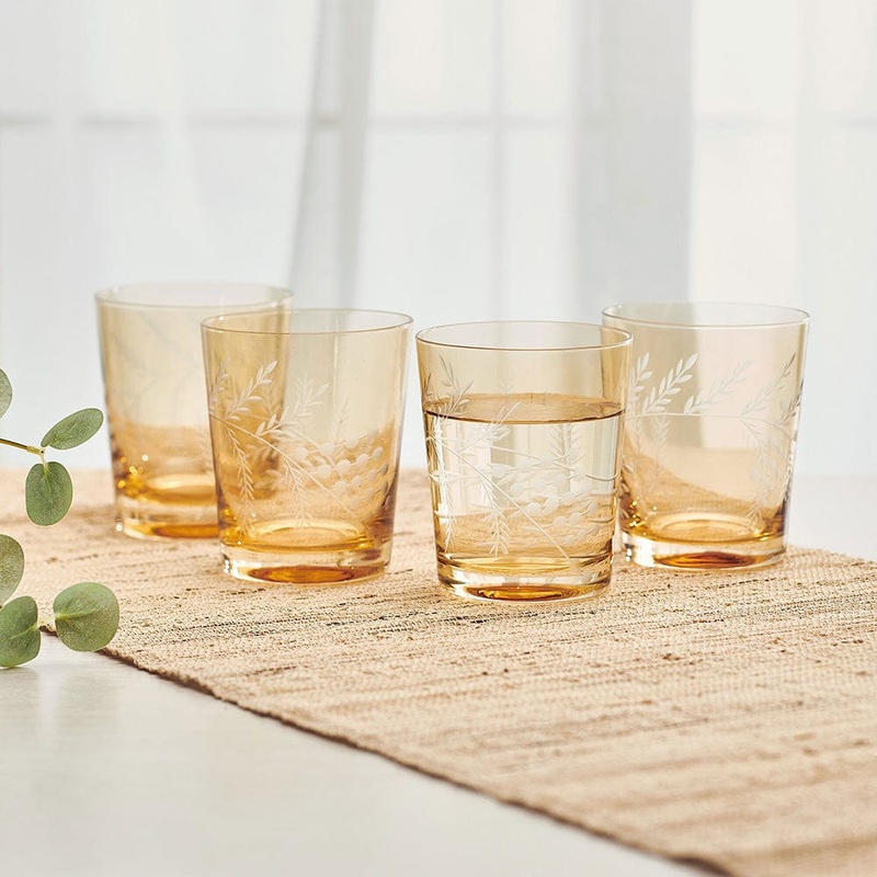 Fitz and Floyd Wildflower Double Old Fashioned Glasses Set of 4, Gold