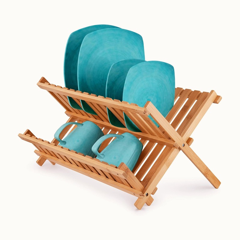 Foldable Bamboo Dish Drying Rack – 2-Tier