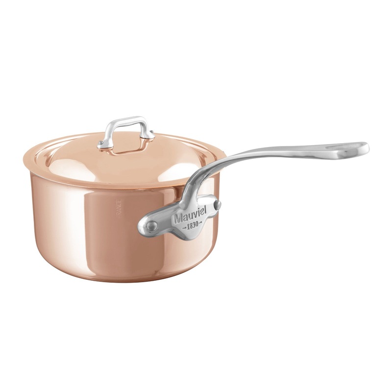 Mauviel M’Heritage M’6 S Induction Copper Sauce Pan With Lid, Cast Stainless Steel Handle, 1.2-Qt