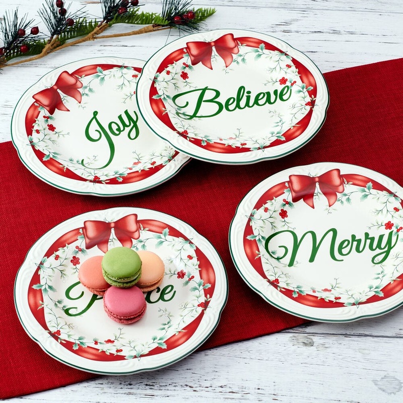 Winterberry Set of 4 Red Ribbon Salad Plates